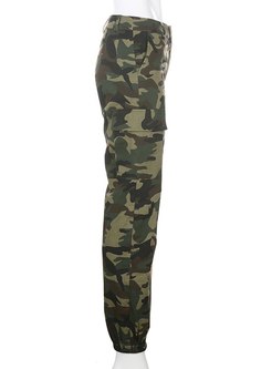 High Waisted Camouflage Patchwork Cargo Pants