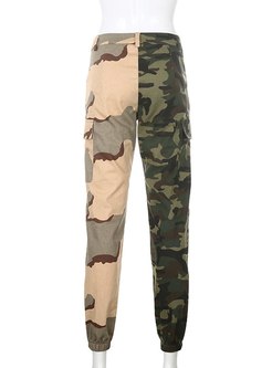 High Waisted Camouflage Patchwork Cargo Pants