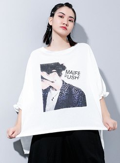 Plus Size Half Sleeve Print T-shirt