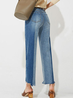 Color-blocked Asymmetric Straight Jeans