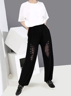 High Waisted Openwork Straight Casual Pants