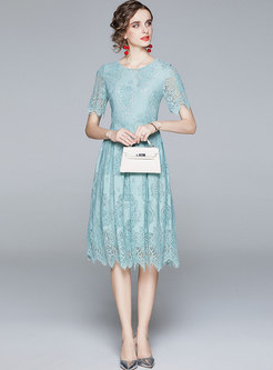 Transparent Lace Openwork Knee-length Dress