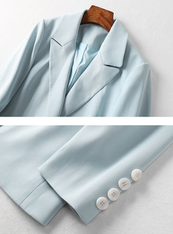 Blue Long Sleeve Slim Office Blazer
