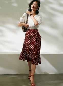 High Waisted Polka Dot Peplum Skirt