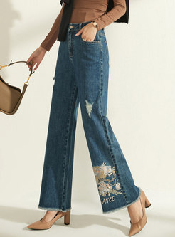 High Waisted Embroidered Wide Leg Pants