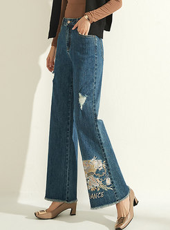 High Waisted Embroidered Wide Leg Pants