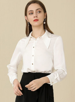 White Lapel Long Sleeve Office Shirt
