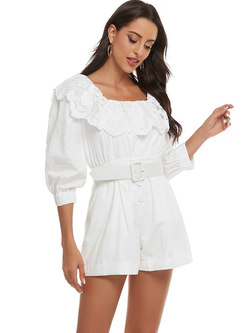 Lace Patchwork High Waisted Belted Rompers