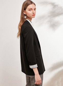 Black Notched Office Blazer With One Button