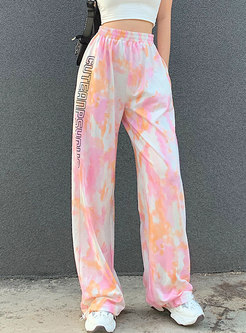 High Waisted Tie Dye Casual Straight Pants