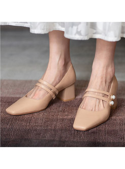 Square Toe Chunky Heel Low-fronted Shoes