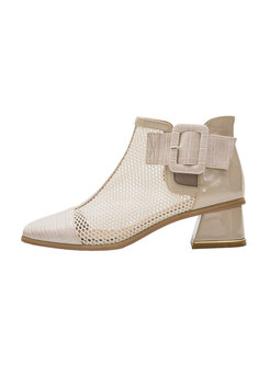 Square Toe Chunky Heel Openwork Ankle Boots