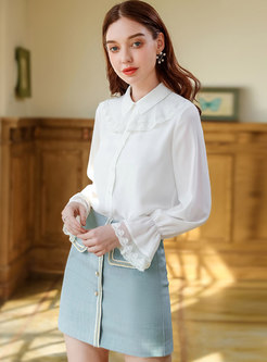 White Lace Patchwork Single-breasted Blouse