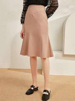 High Waisted Knee-length Peplum Skirt