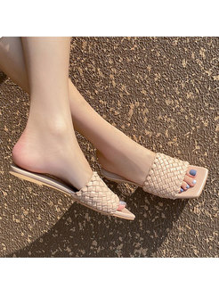 Weave Square Toe Flat Slippers