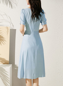 Solid Color High Waisted A Line Midi Dress