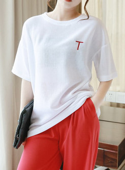 White Crew Neck Pullover Loose T-shirt
