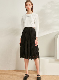 Black Elastic Waist A Line Lace Skirt
