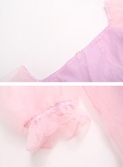 Off Shoulder Mesh Transparent Pink Skater Dress
