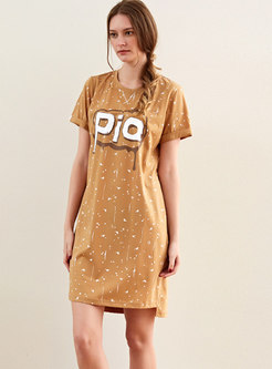 Casual Short Sleeve Letter Print Nightgowns 
