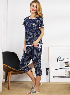 Print Short Sleeve Capri Pant Pajama Set