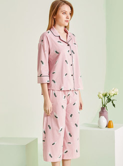 Irregular Button Down Capri Pant Pajama Set