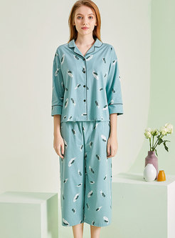 Irregular Button Down Capri Pant Pajama Set