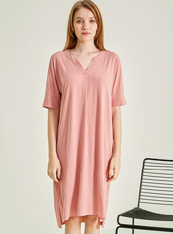 Solid Color V-neck Split Nightgowns 