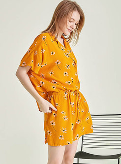 Floral Elastic Waist Shorts Pajama Set