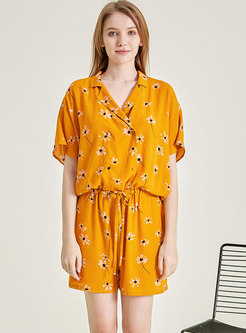 Floral Elastic Waist Shorts Pajama Set