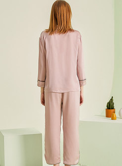 Solid Color Long Sleeve Capri Pant Pajama Set