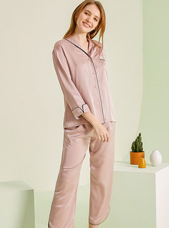 Solid Color Long Sleeve Capri Pant Pajama Set