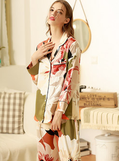 Floral Button Down Long Sleeve Pajama Set