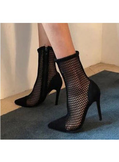 Hollow Out Side Zipped High Heel Boots