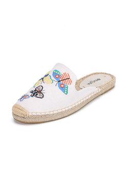 Butterfly Embroidered Flat Espadrille Slippers