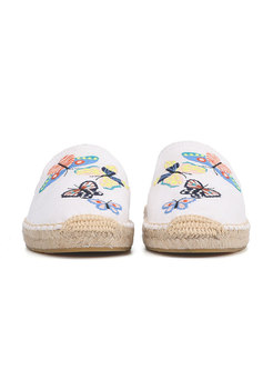 Butterfly Embroidered Flat Espadrille Slippers
