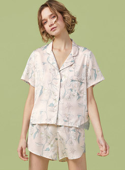 Satin Floral Button Down Shorts Pajama Set
