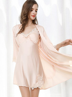 Lace Three Quarters Sleeve Nightgown Robe Set