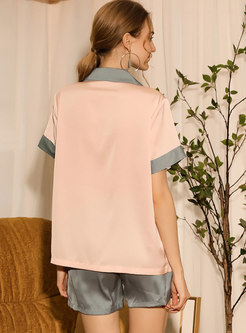 Color Block Flamingo Shorts Pajama Set