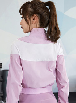 Color-blocked Long Sleeve Cropped Workout Jacket
