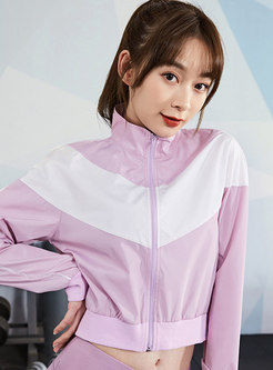 Color-blocked Long Sleeve Cropped Workout Jacket