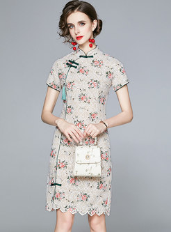 Mandarin Collar Embroidered Sheath Cheongsam Dress