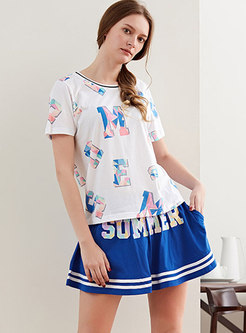 Casual Letter Print Shorts Pajama Set