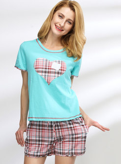 Color Block Plaid Shorts Pajama Set