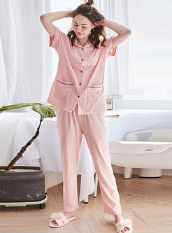 Solid Color Button Down Long Pant Pajama Set