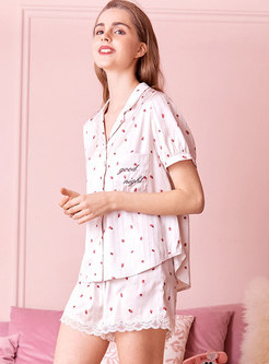 Floral Stripe Button Down Lace Shorts Pajama Set
