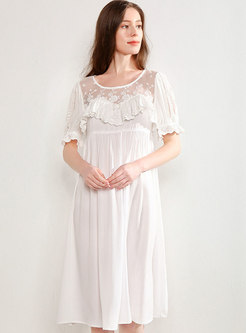 Lace Ruffle Puff Sleeve High Waist Nightgowns 