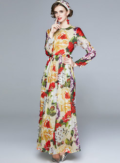 Boho Long Sleeve Print Chiffon Maxi Dress