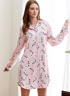 Cute Panda Print Button Down Long Sleeve Pajamas