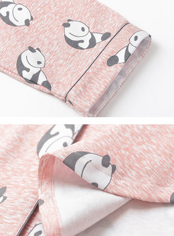 Cute Panda Print Button Down Long Sleeve Pajamas